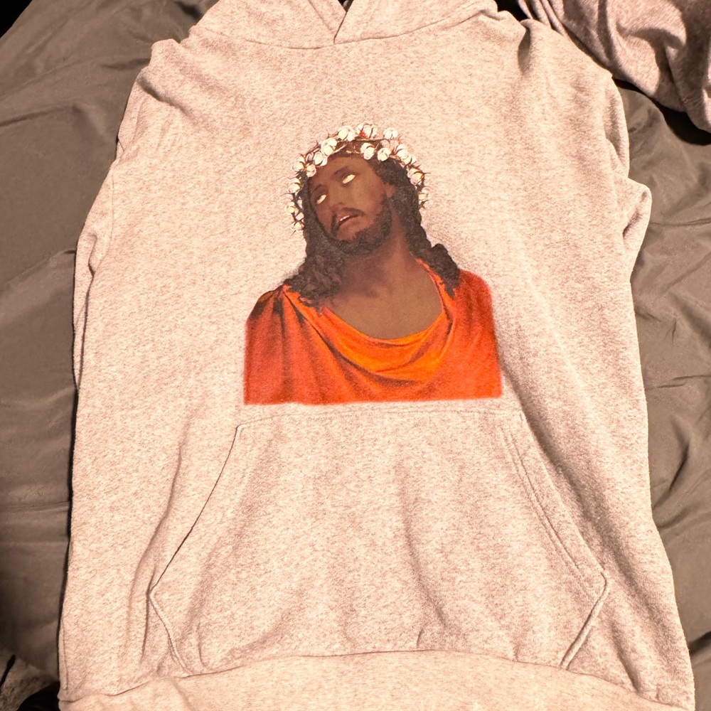 Gray Hoodie with Jesus Print